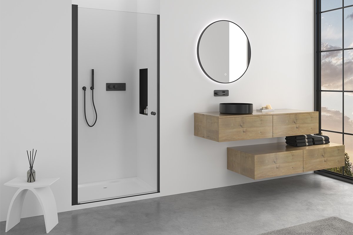 Sprchové křídlové dveře Antelo L/P - 6 mm - černá matná, transparentní sklo