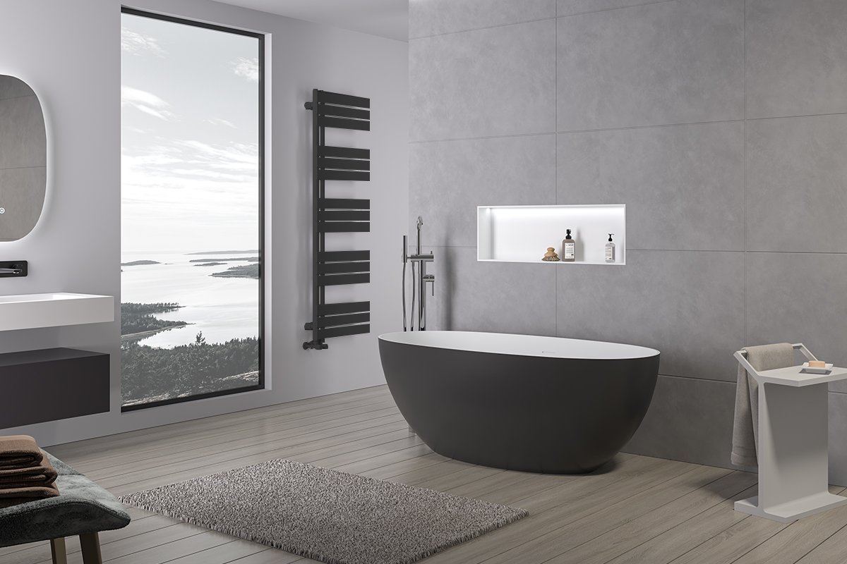 Volně stojící vana z litého mramoru Antonia - černá matná/bílá matná 