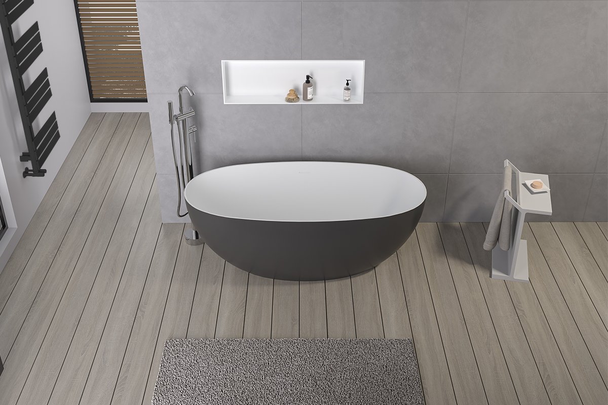 Volně stojící vana z litého mramoru Antonia - černá matná/bílá matná 