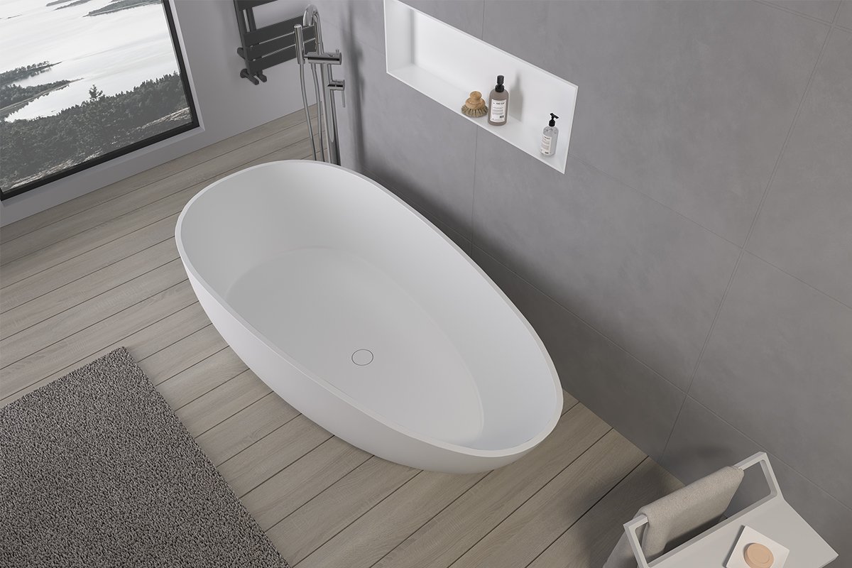 Volně stojící vana z litého mramoru Aura - bílá matná