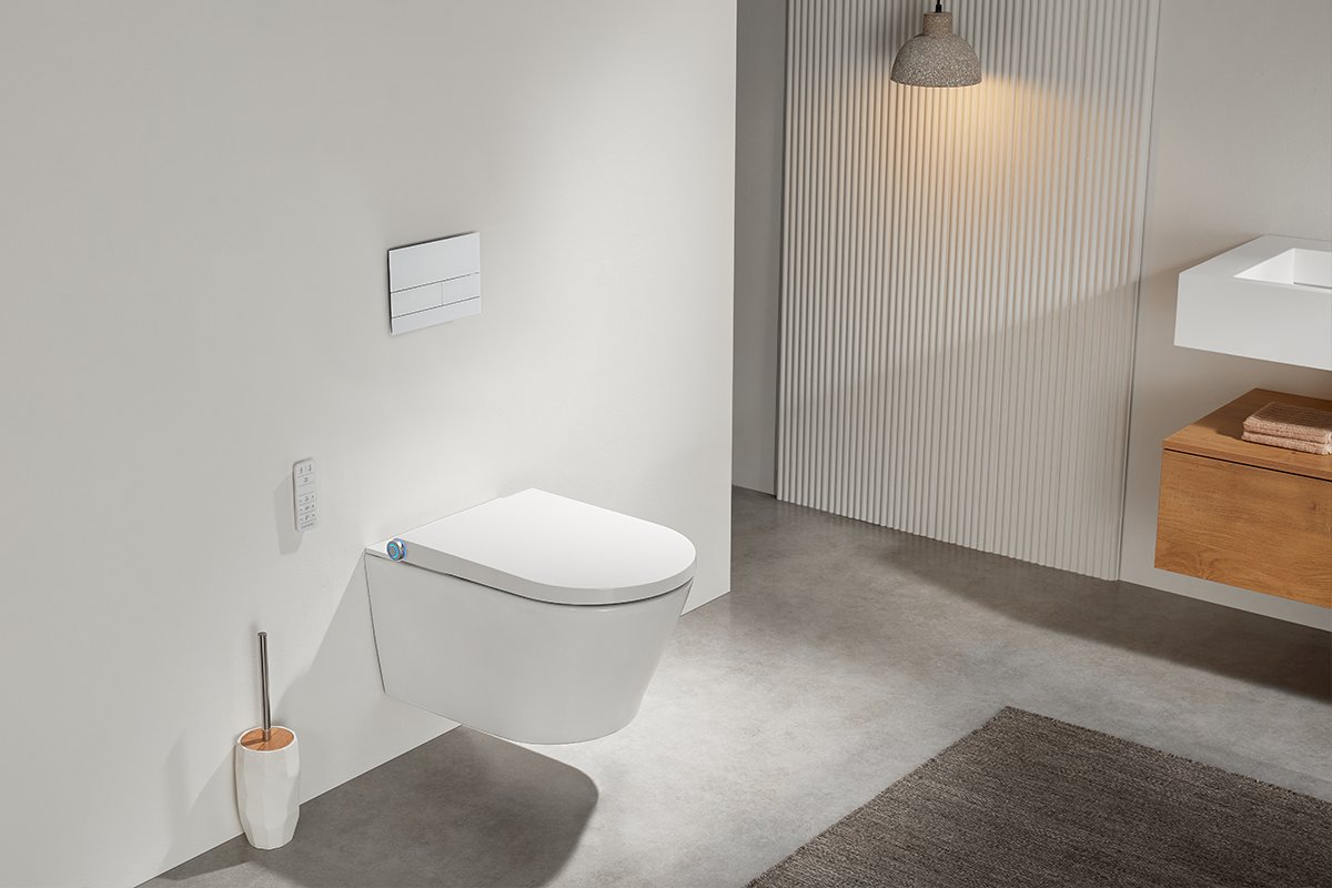 Závěsná WC mísa s integrovaným elektronickým bidetem Cronus Pro, Rimless + UF sedátko - bílá lesklá