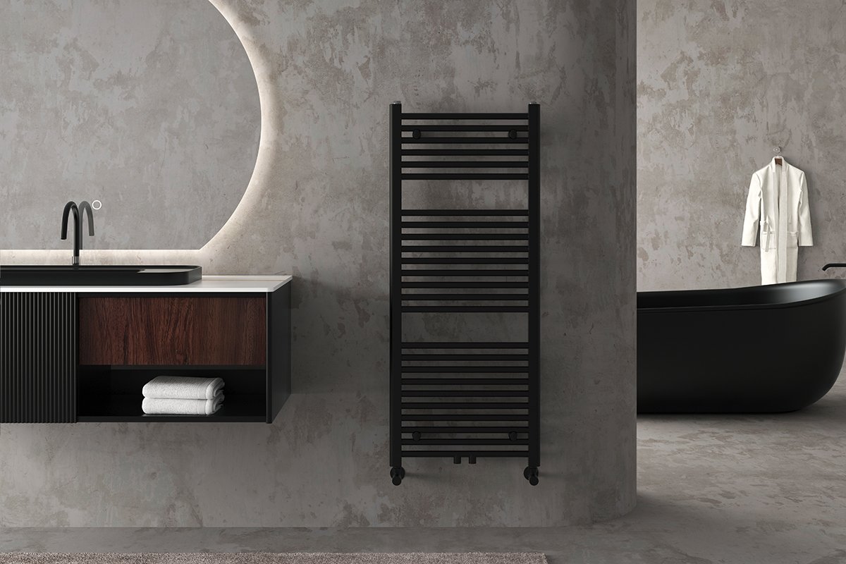 Koupelnový radiátor Lincoln - středové připojení 50mm - 366W - černá matná