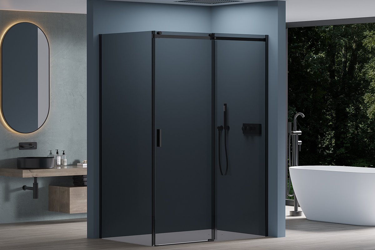 Sprchový kout Santoro L/P - 8 mm - černá matná, grafitové sklo