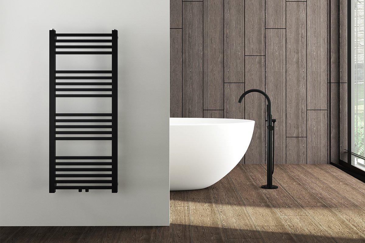 Koupelnový radiátor Franko - středové připojení 50mm - 392W - černá matná