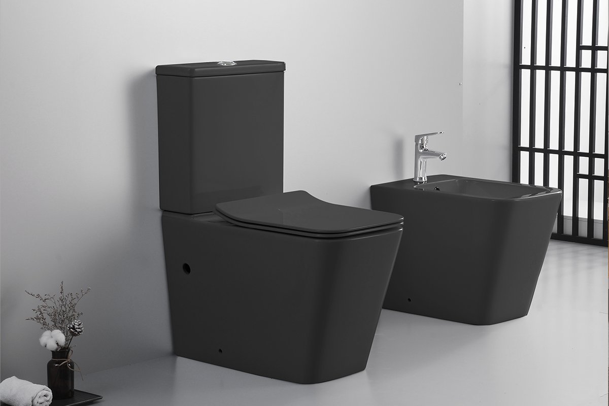 WC kombi Bruno, Rimless + UF sedátko - černá matná