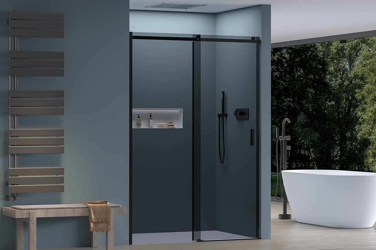 Sprchové posuvné dveře Santoro L/P - 6 mm - černá matná, grafitové sklo