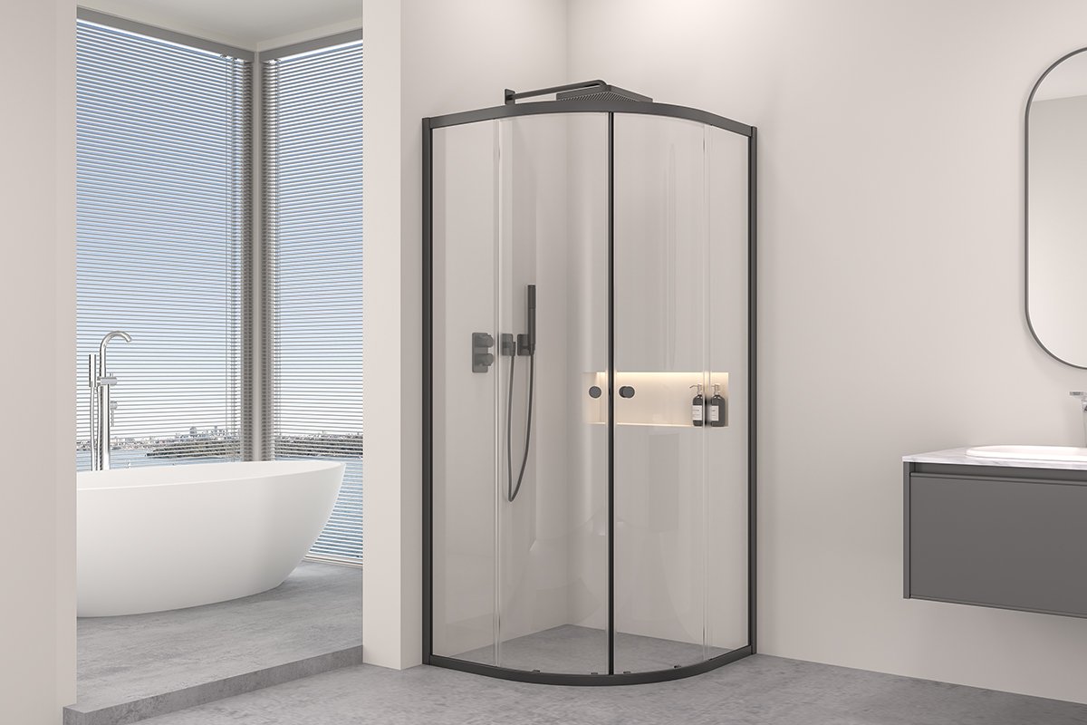 Sprchový kout Orso L/P - 6 mm - čtvrtkruh - R550 - černá, transparentní sklo