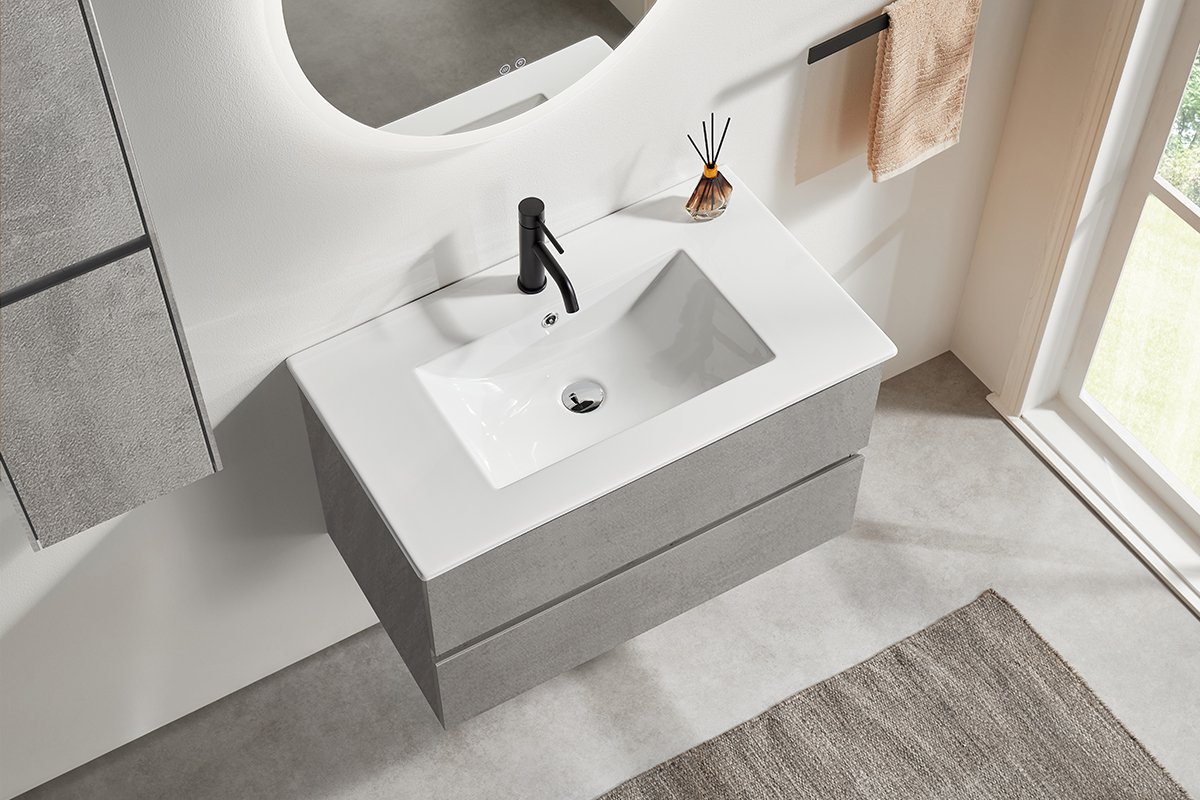 Koupelnová skříňka Carole + keramické umyvadlo Todo - betonově šedá