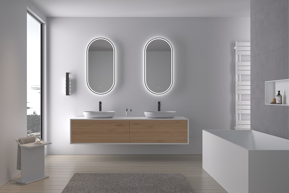 Koupelnové LED zrcadlo Alto, kovový rám - černá matná