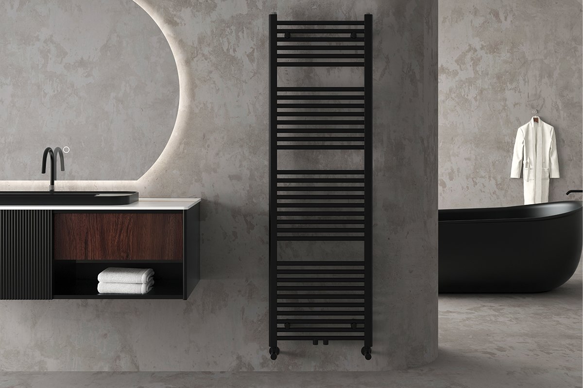 Koupelnový radiátor Lincoln - středové připojení 50mm - 484W - černá matná