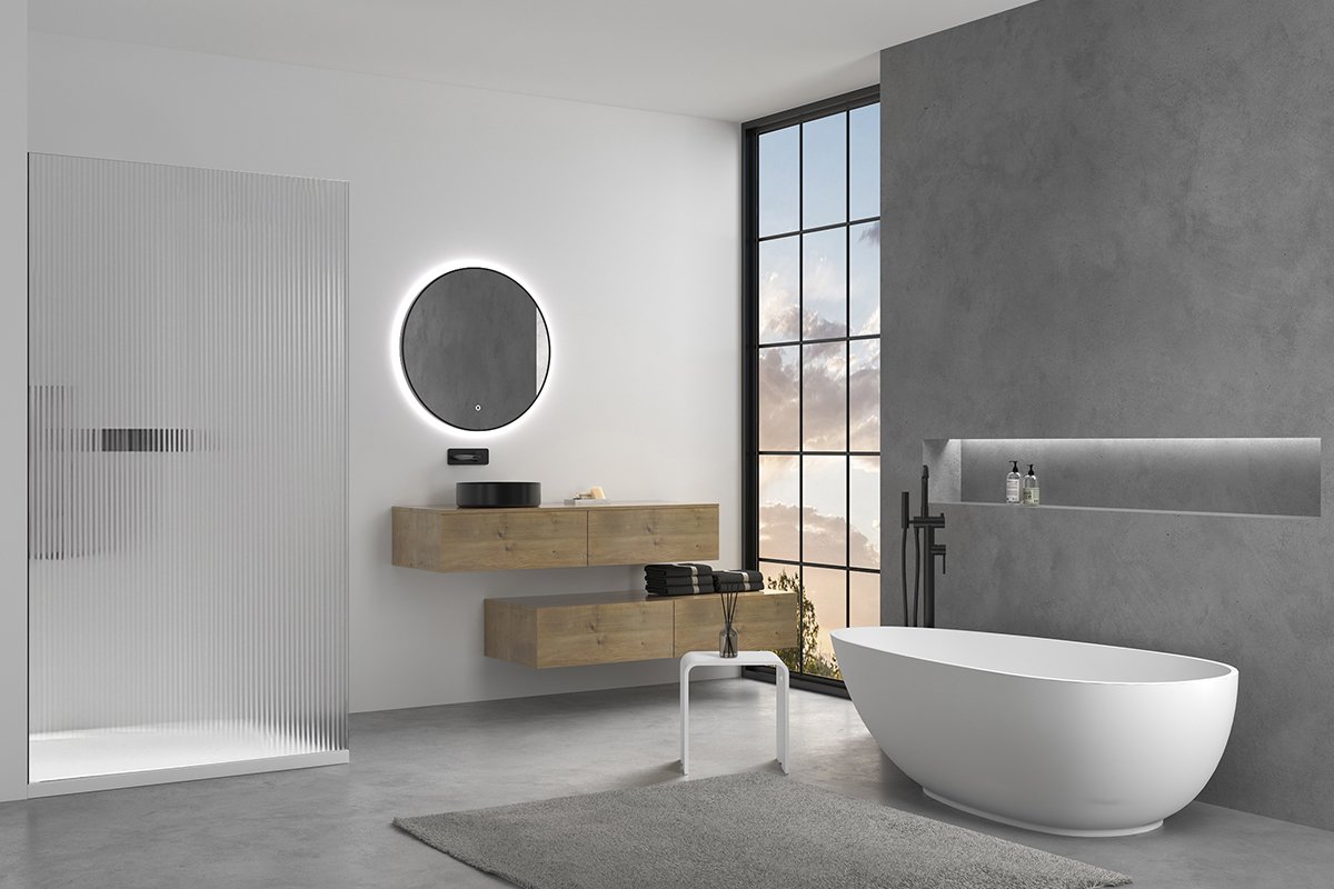 Sprchová zástěna Walk-in Crystal L/P - 8 mm - bezvzpěrový systém - černá matná, rýhované sklo