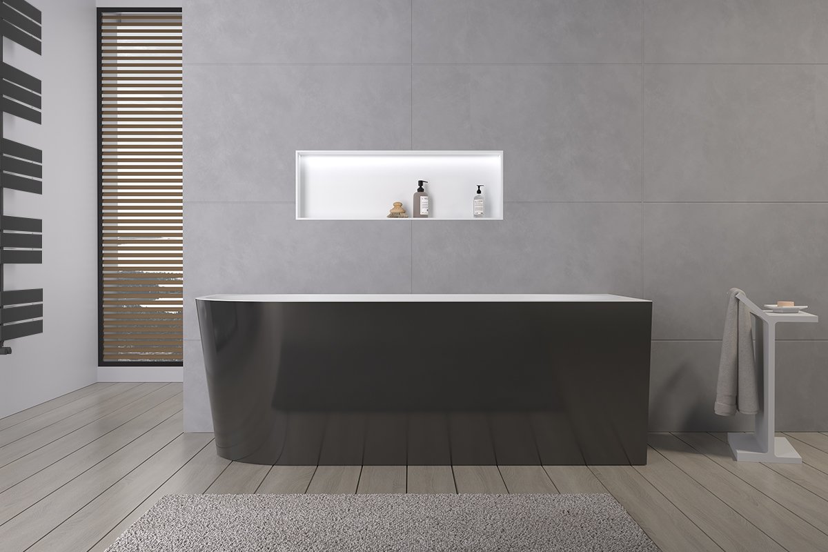 Volně stojící akrylátová vana Bianco, pravá - černá lesklá/bílá lesklá