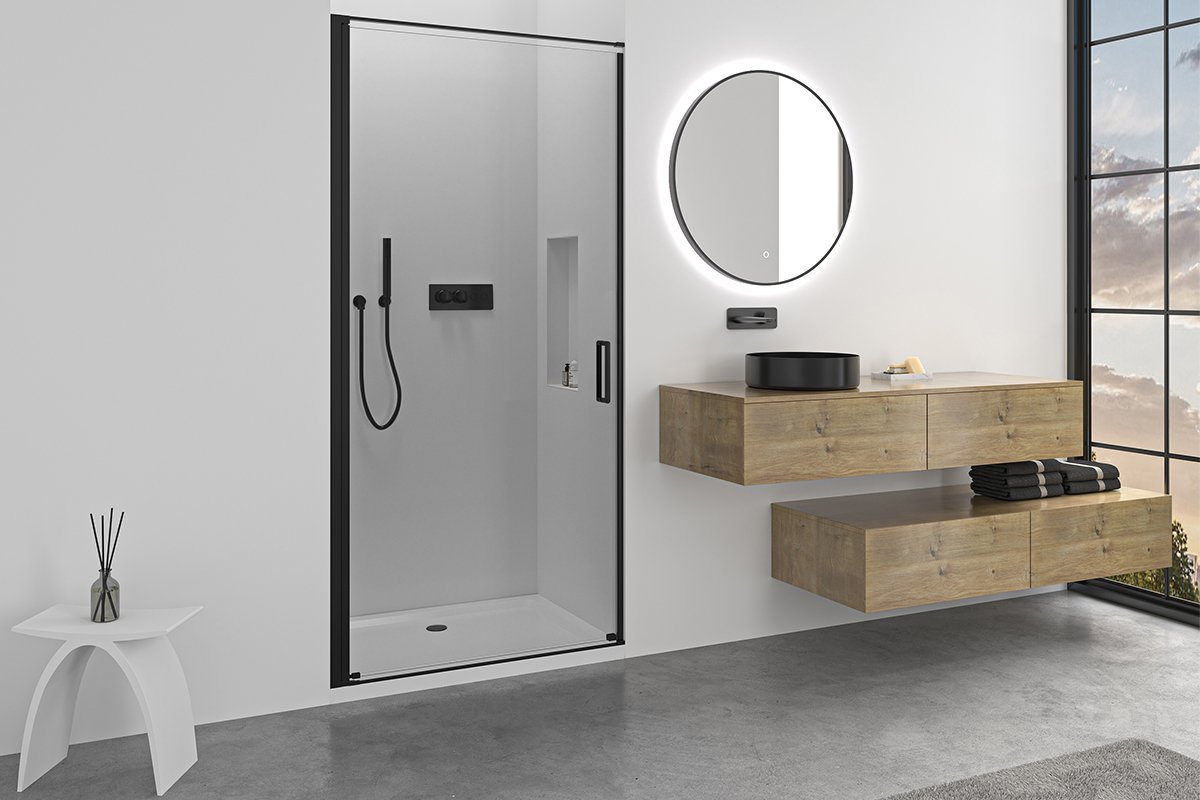 Sprchové otočné dveře Porte L/P - 8 mm - černá matná, transparentní sklo